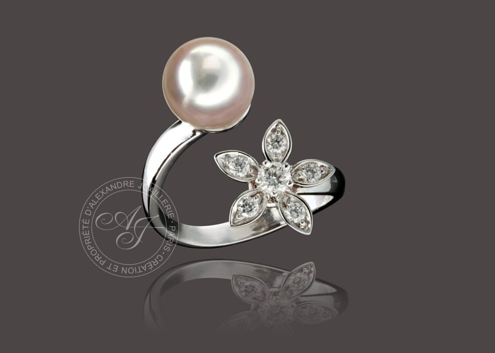 Bague Fleur du Bohneur 1 fleur et perle blanche